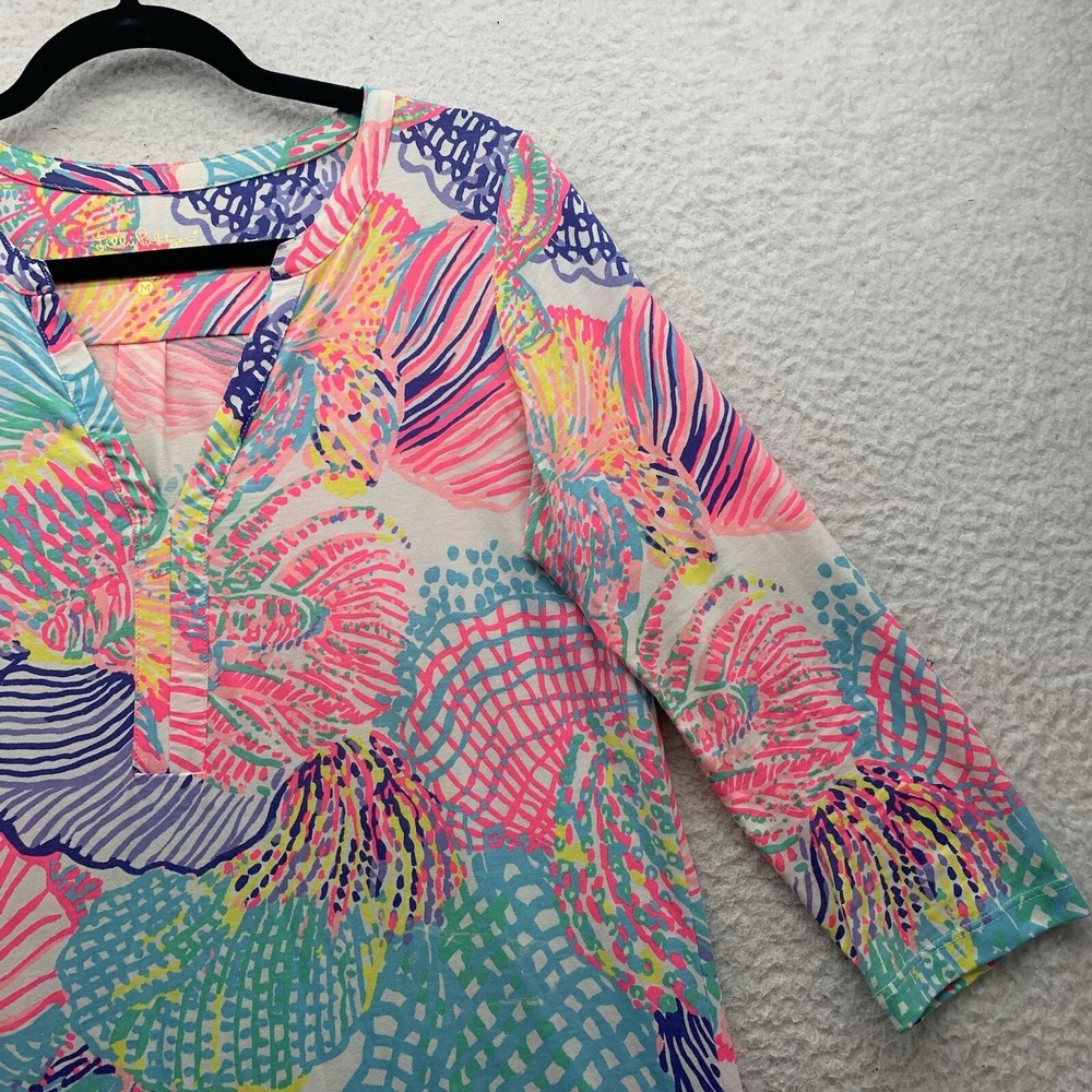 Lilly Pulitzer Ali Dress Womens Medium M Roar of the Sea Pima Cotton V Neck Mom‎ - Picture 5 of 14
